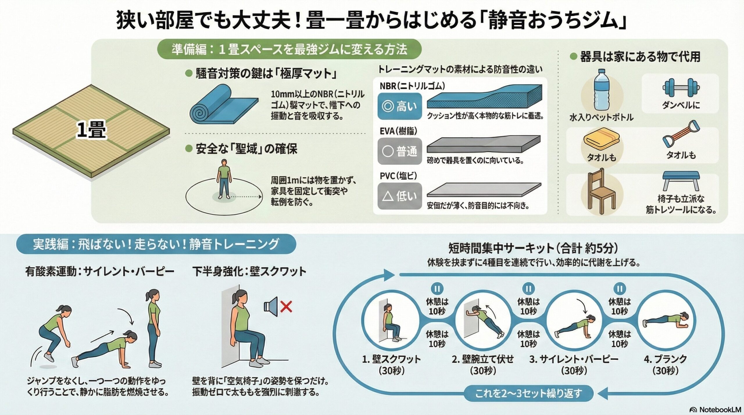 狭くてもできるトレーニング！1畳で静かに痩せる宅トレ完全版