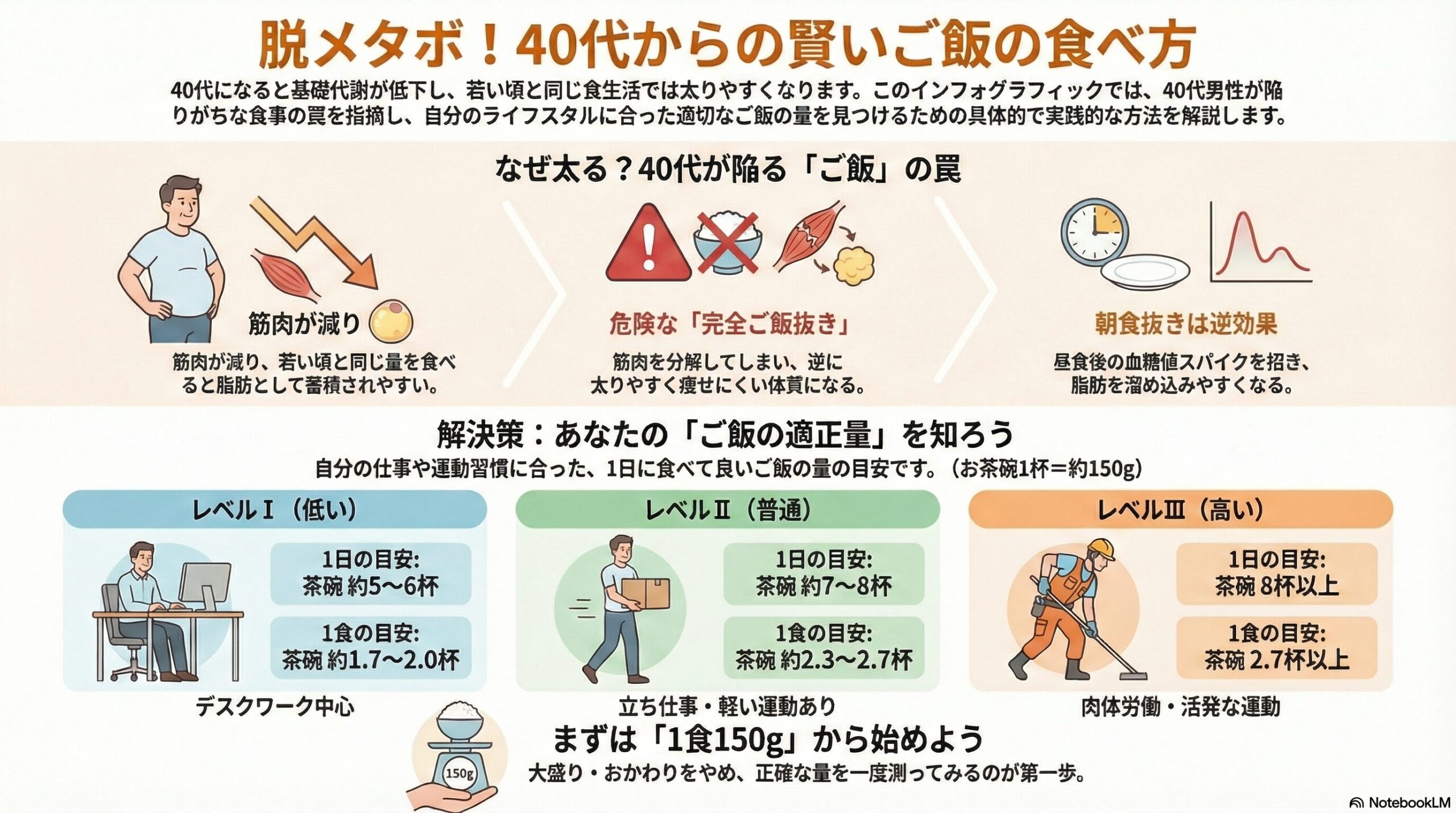 40代男性のご飯の量は？ダイエット・筋トレ別の目安と調整法